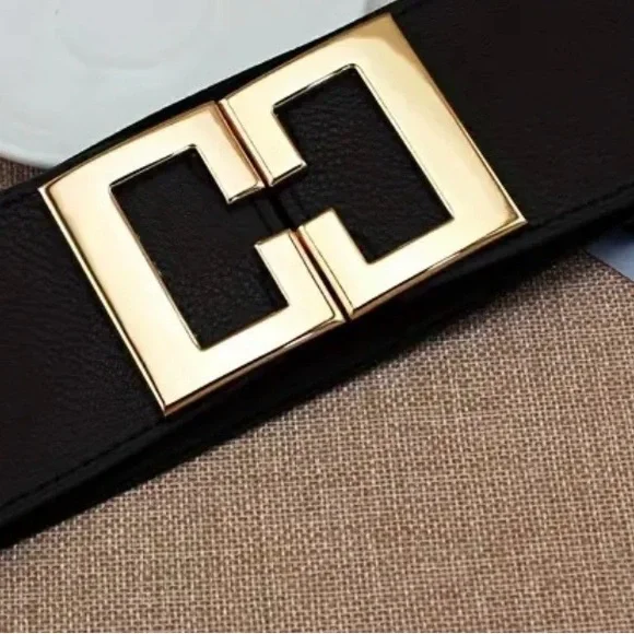 Western style wide belt Chic Black waistcuncher with gold Buckle